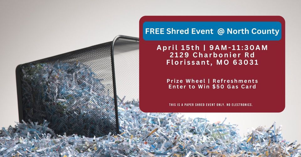 Free Paper Recycling Day at North County, 2129 Charbonier Rd