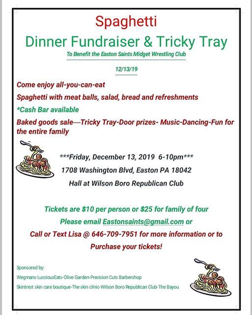 Spaghetti Fundraiser For Easton Saints Kids Wrestling At Wilson