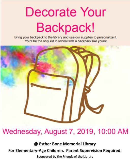 Decorate Your Backpack At Esther Bone Memorial Library Rio Rancho
