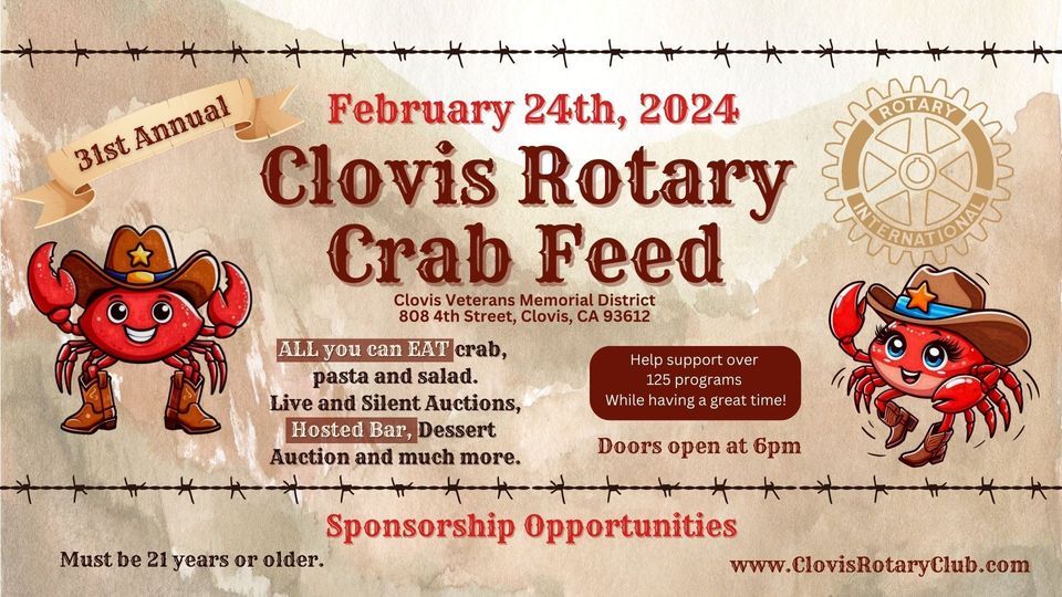 31st Annual CRAB FEED, Clovis Veterans Memorial District, February 24