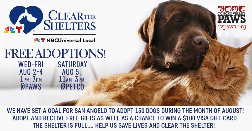 CLEAR THE SHELTER FREE ADOPTIONS, Concho Valley PAWS, San Angelo