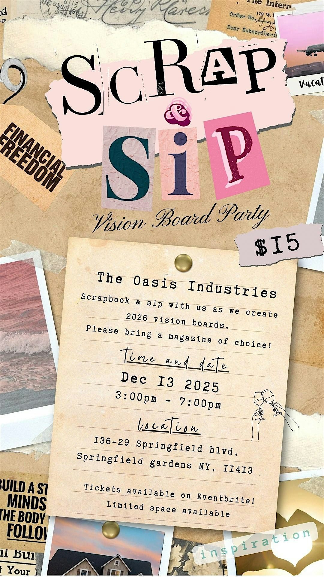 Scrap & Sip Vision Board Party✨, 13 December | Event in Queens | AllEvents