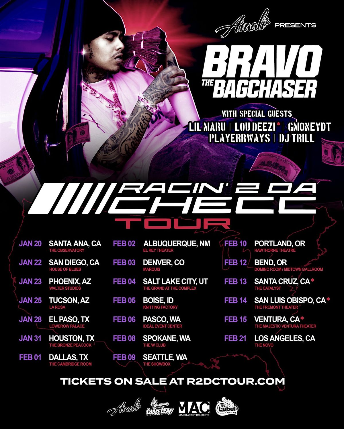 Bravo The Bagchaser Racin' 2 Da Checc Tour with Lil Maru, GMoneyDT, & More, 6 February | Event in Pasco