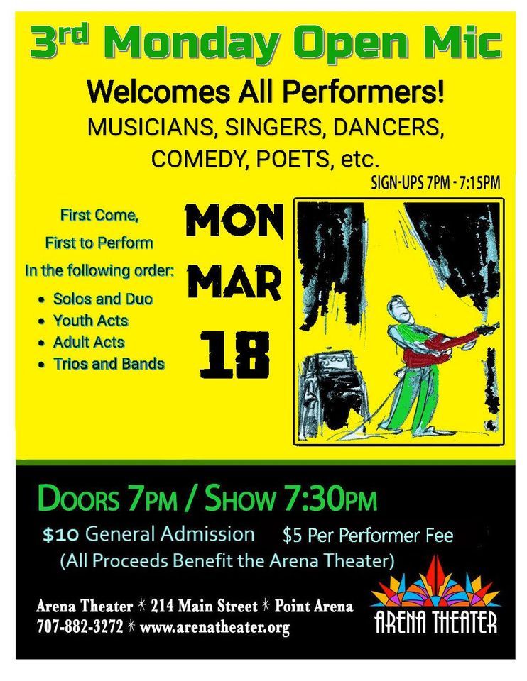 3rd Monday Open Mic, Arena Theater, Point Arena, 18 March 2024