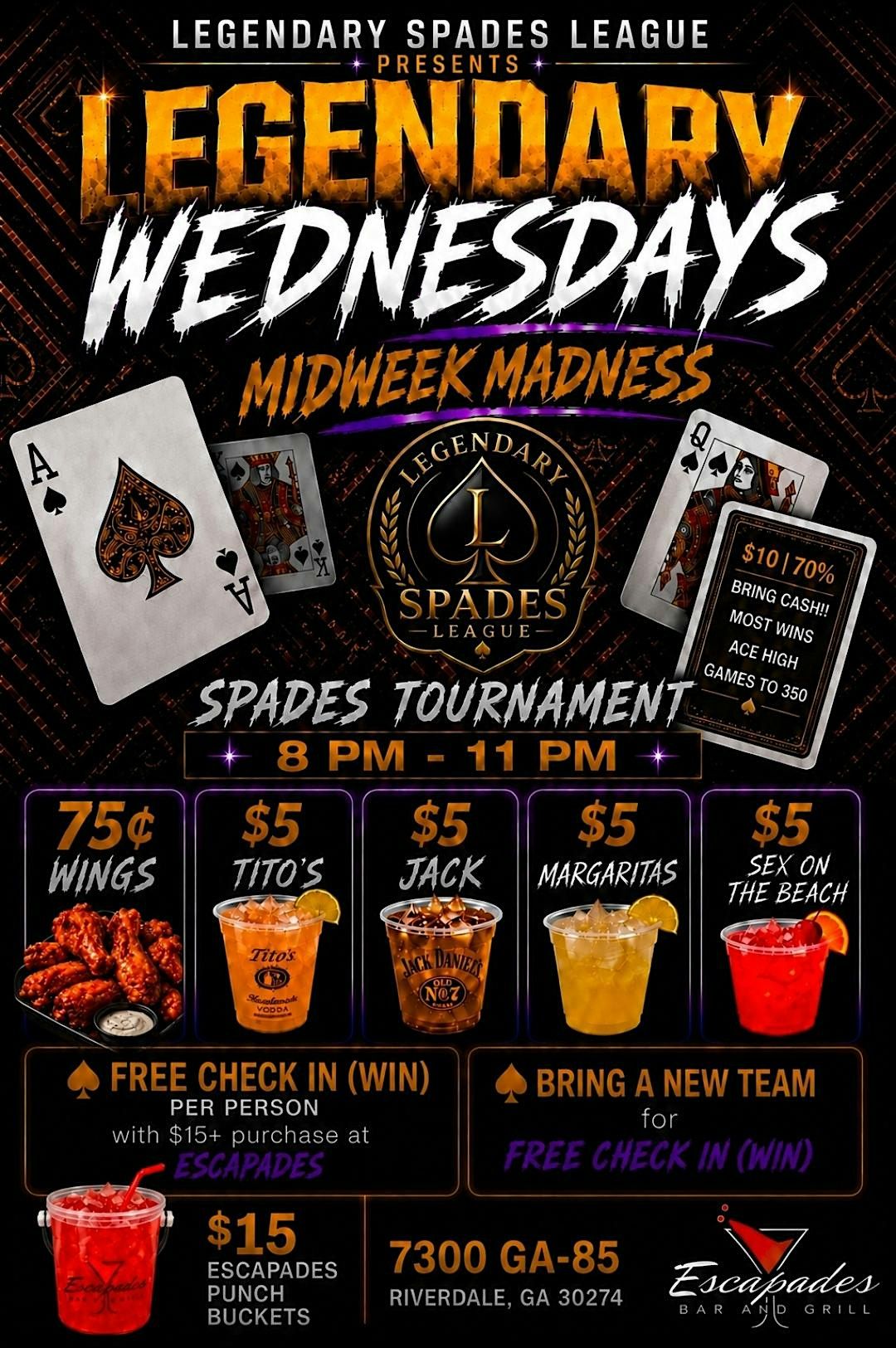 Wednesday Night Spades Tournament, Escapades Bar &Grill, Riverdale ...