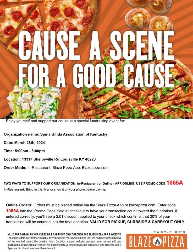 Blaze Pizza Fundraiser Share Night for SBAK, 13317 Shelbyville Rd, Louisville, KY 402233991