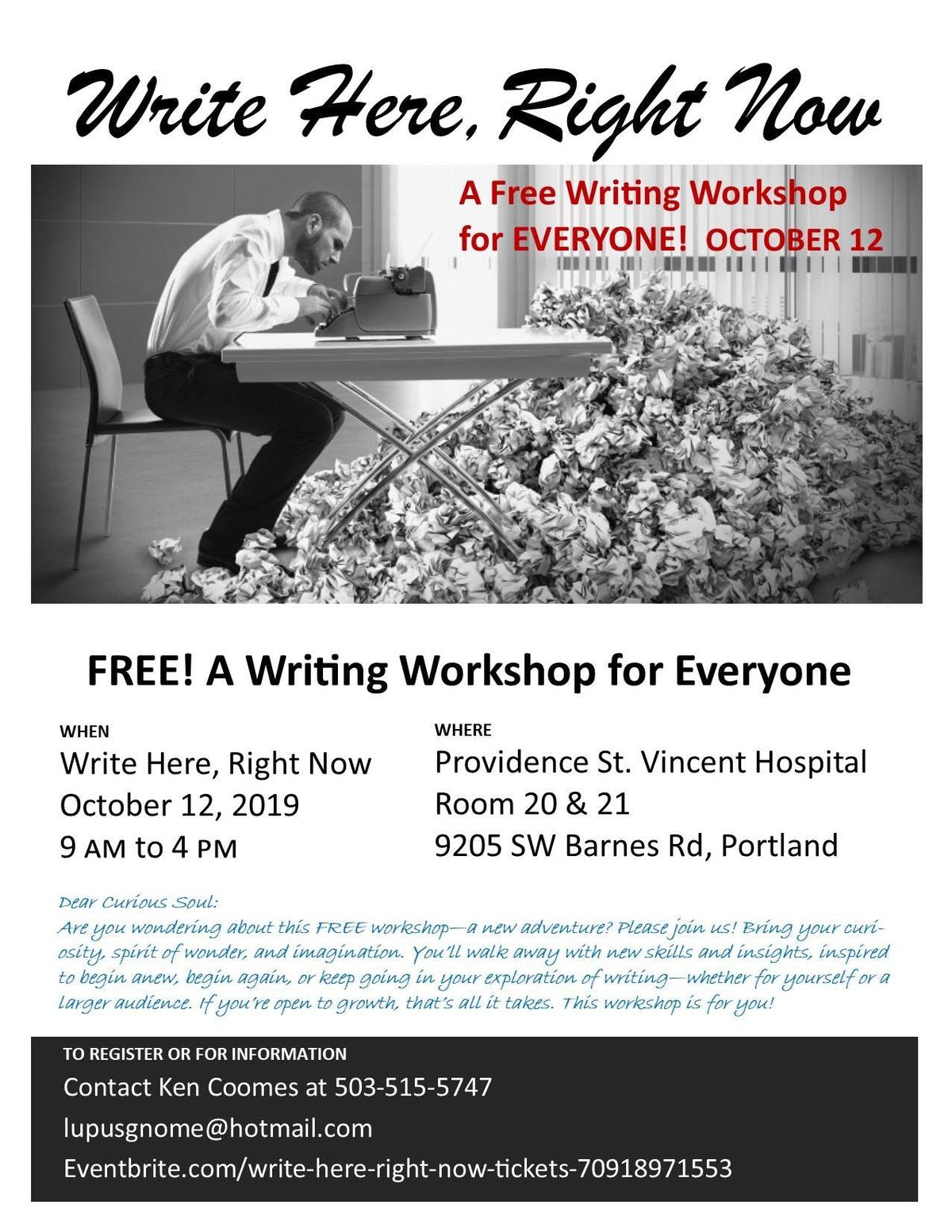 Write Here Right Now A Workshop For Aspiring And Current Writers