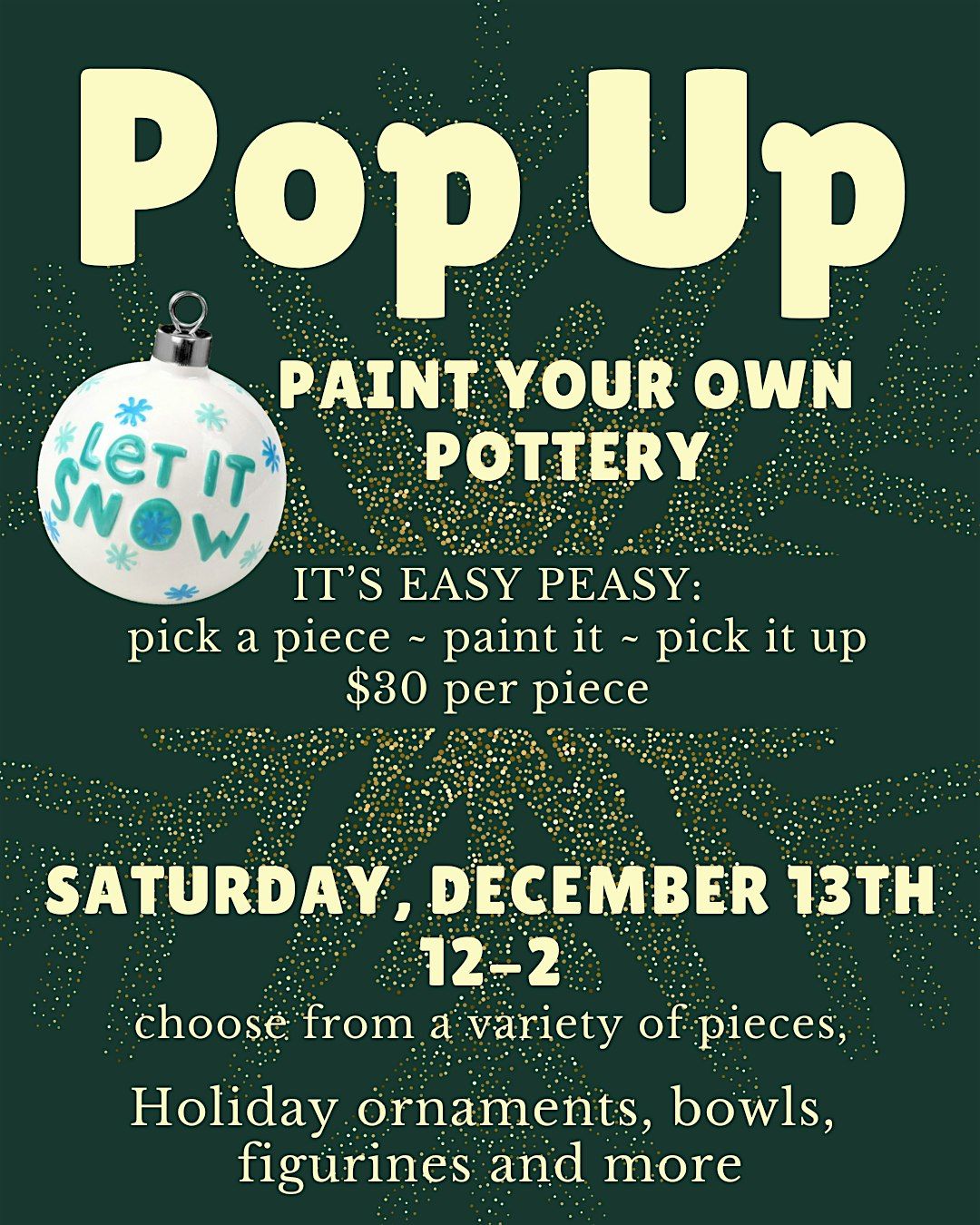 POP UP Paint your own pottery, 13 December | Event in Keene | AllEvents