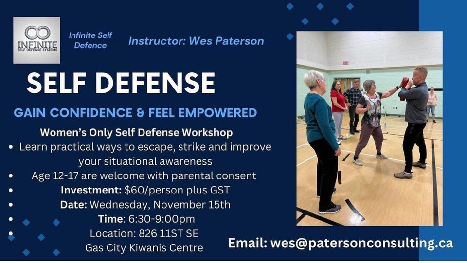 Women’s Only Self Defense , Gas City Kiwanis, Medicine Hat, November 15
