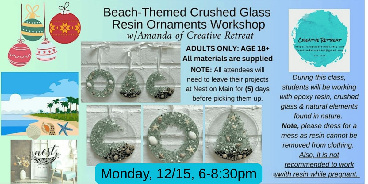 Beach-Themed Crushed Glass Resin Ornaments Workshop w/Amanda, 15 December | Event in Northport | AllEvents