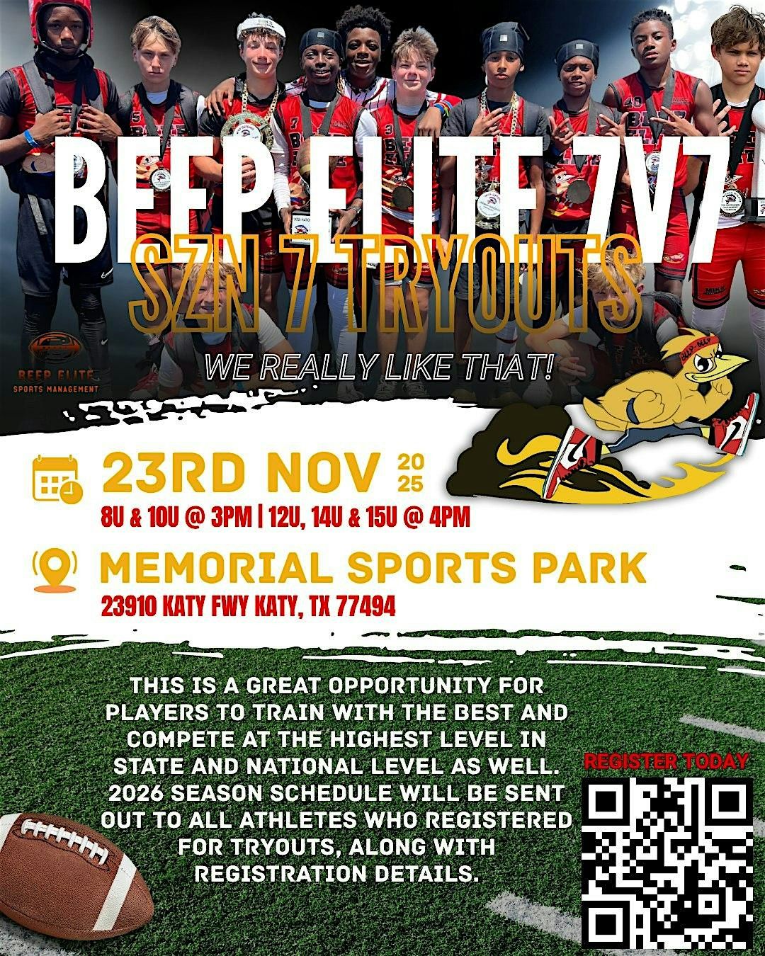 NEW DATE -  Beep Elite 7v7 SZN 7 Try-Outs, 14 December | Event in Katy | AllEvents