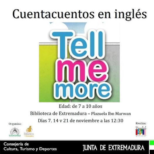 Cuentacuentos En Ingles Tell Me More Biblioteca De Extremadura Barcarrota January 23 21 Allevents In