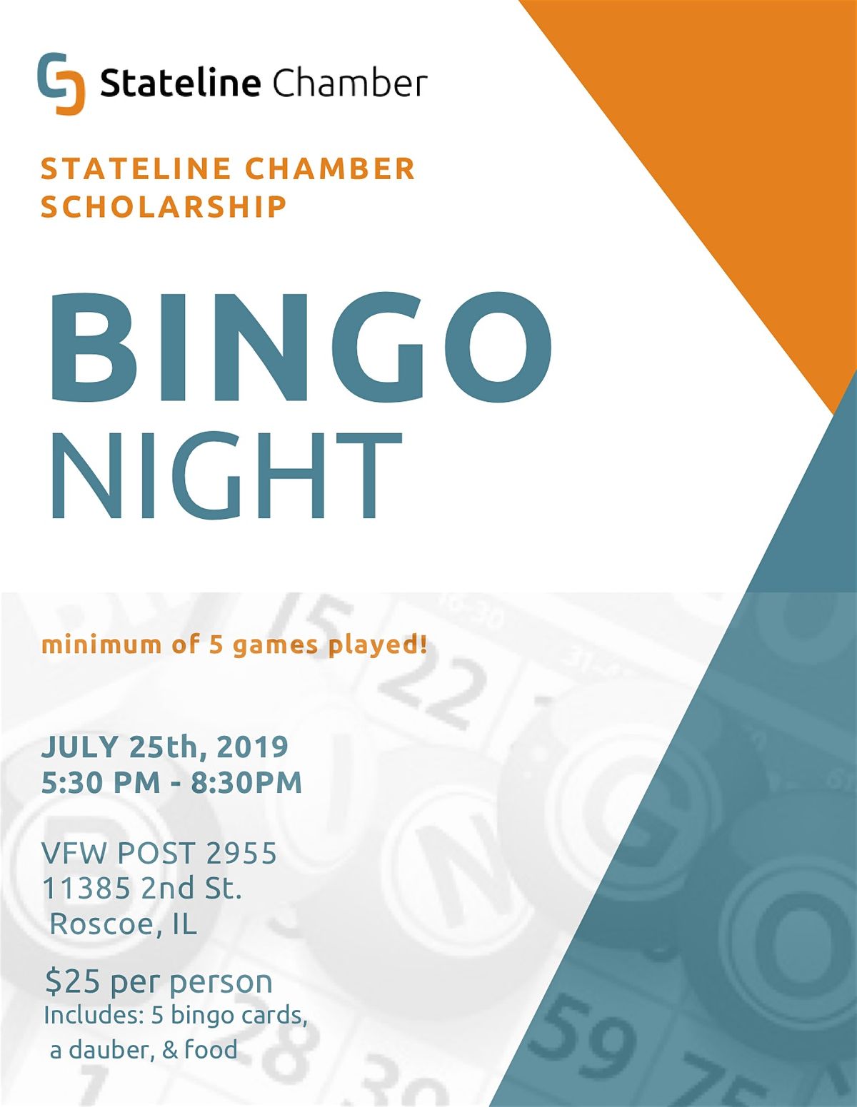 2020 Stateline Chamber Scholarship Bingo Night, Roscoe, March 19 2020