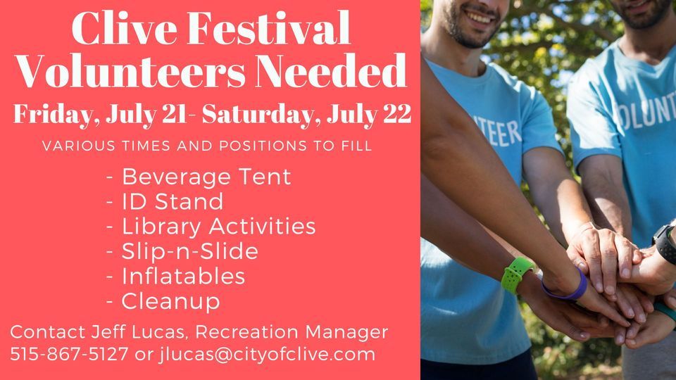 Clive Festival Volunteers Needed, 1801 NW 114th St, Clive, IA 50325
