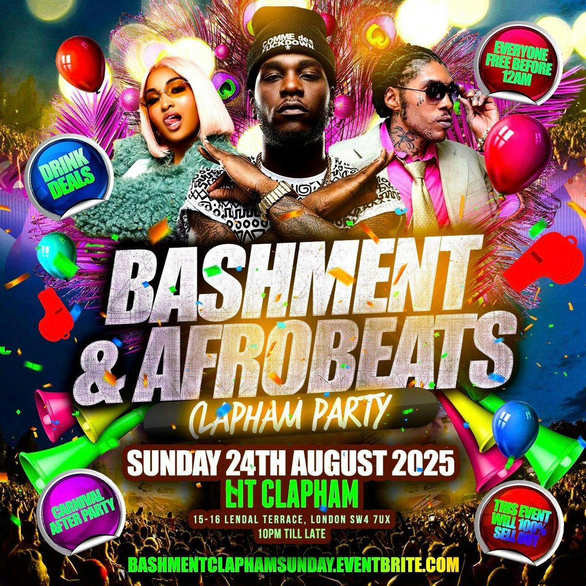 Bashment &amp; Afrobeats Clapham Carnival After Party - Everyone Free Before 12, 24 August | Event in London