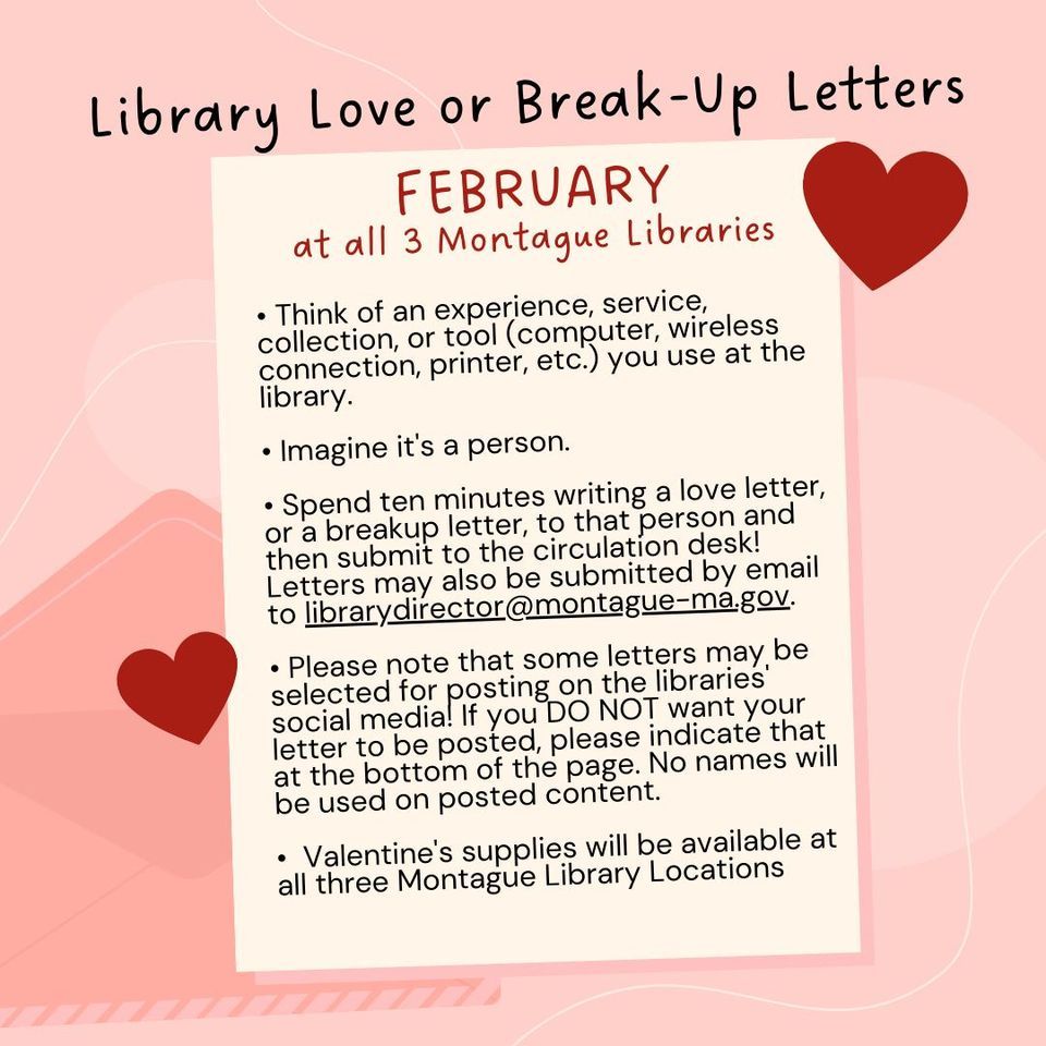 Library Love or BreakUp Letters, Montague Public Libraries, Turners