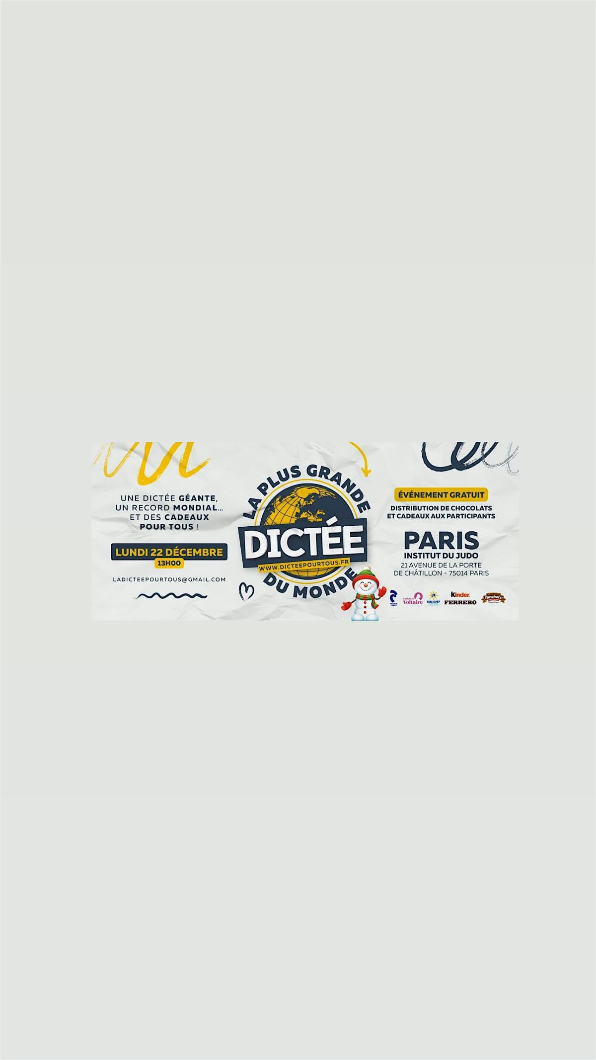 La plus grande dictée du monde et distribution de cadeaux à Paris, 22 December | Event in Paris | AllEvents