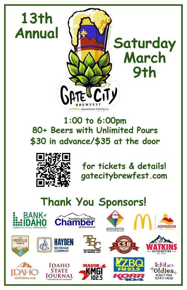 13th Annual Gate City Brewfest, 435 W. Center Street Pocatello, ID