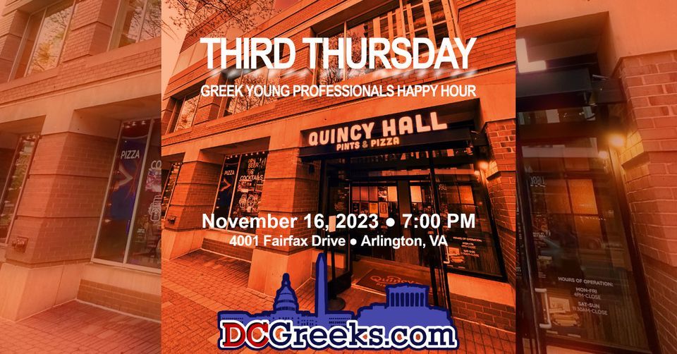 Third Thursday Greek Happy Hour • Quincy Hall • 11/16/23, Quincy Hall