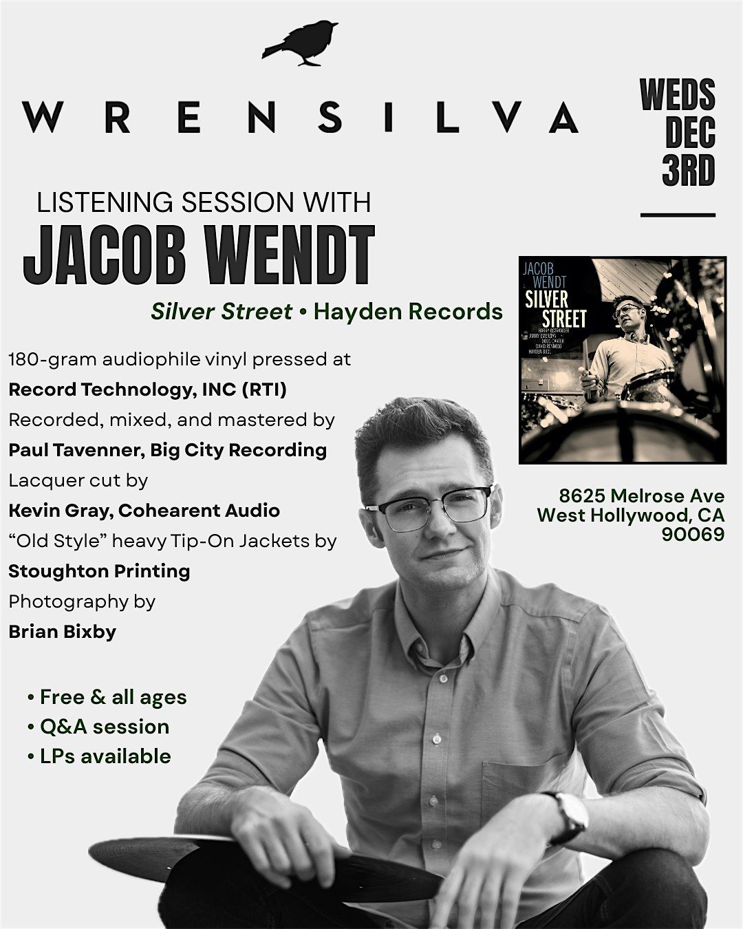 Silver Street listening event at Wrensilva with Jacob Wendt, 3 December | Event in West Hollywood | AllEvents