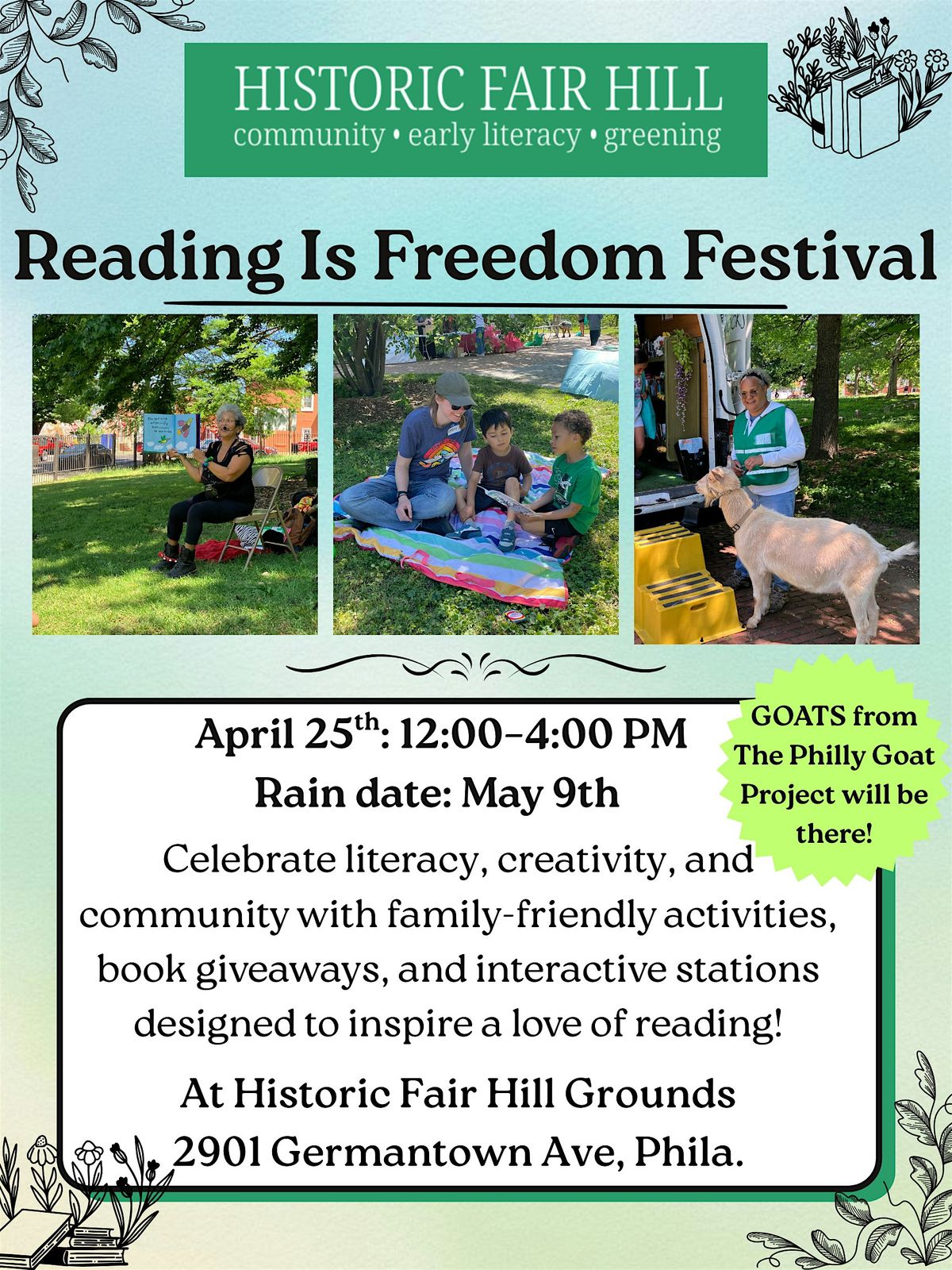 Reading is Freedom Festival, Historic Fair Hill, Philadelphia, 25 April