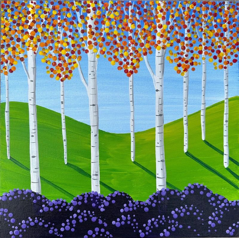 Fabulous Folk Art Beginners Acrylic Landscape with Pointillism, 4032 S