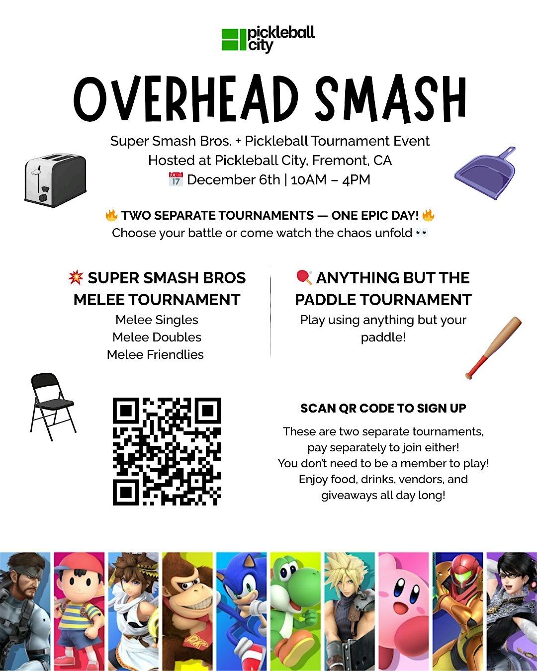 Super Smash Bros x Pickleball CIty, 6 December | Event in Fremont | AllEvents