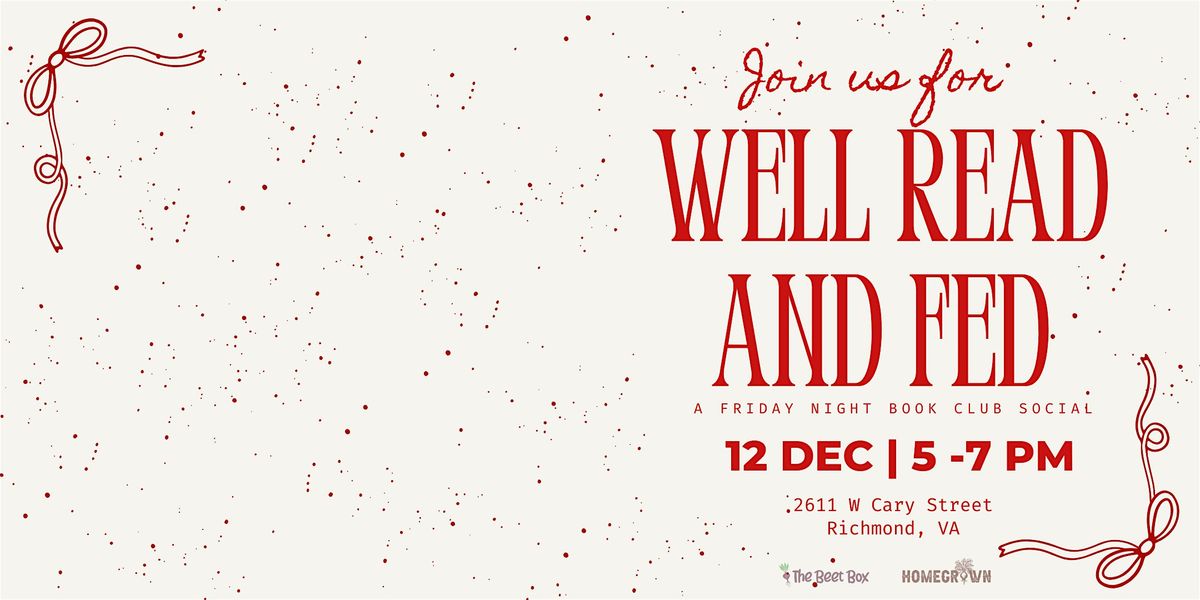 Well Read and Fed - A Book Club Social, 12 December | Event in Richmond | AllEvents