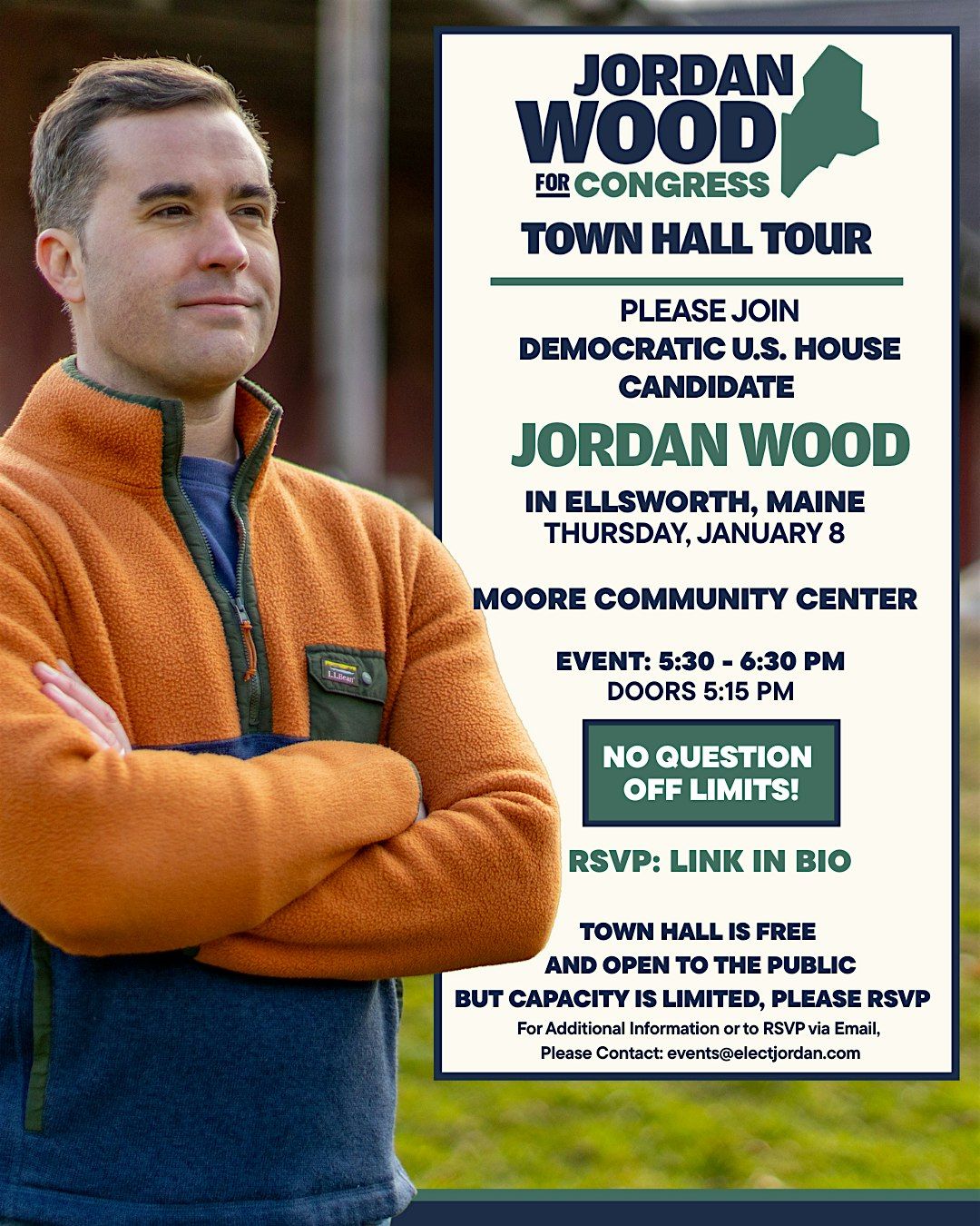 Jordan Wood in Ellsworth! Town Hall at the Moore Community Center!