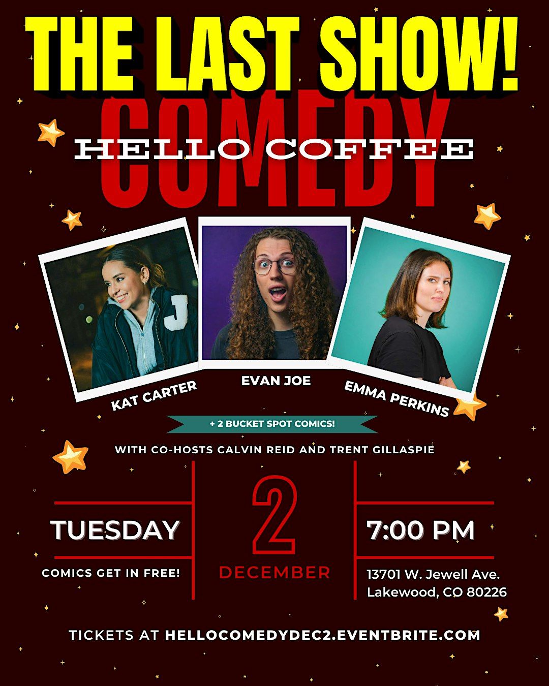 The Last Comedy Show at Hello Coffee, 2 December | Event in Lakewood | AllEvents