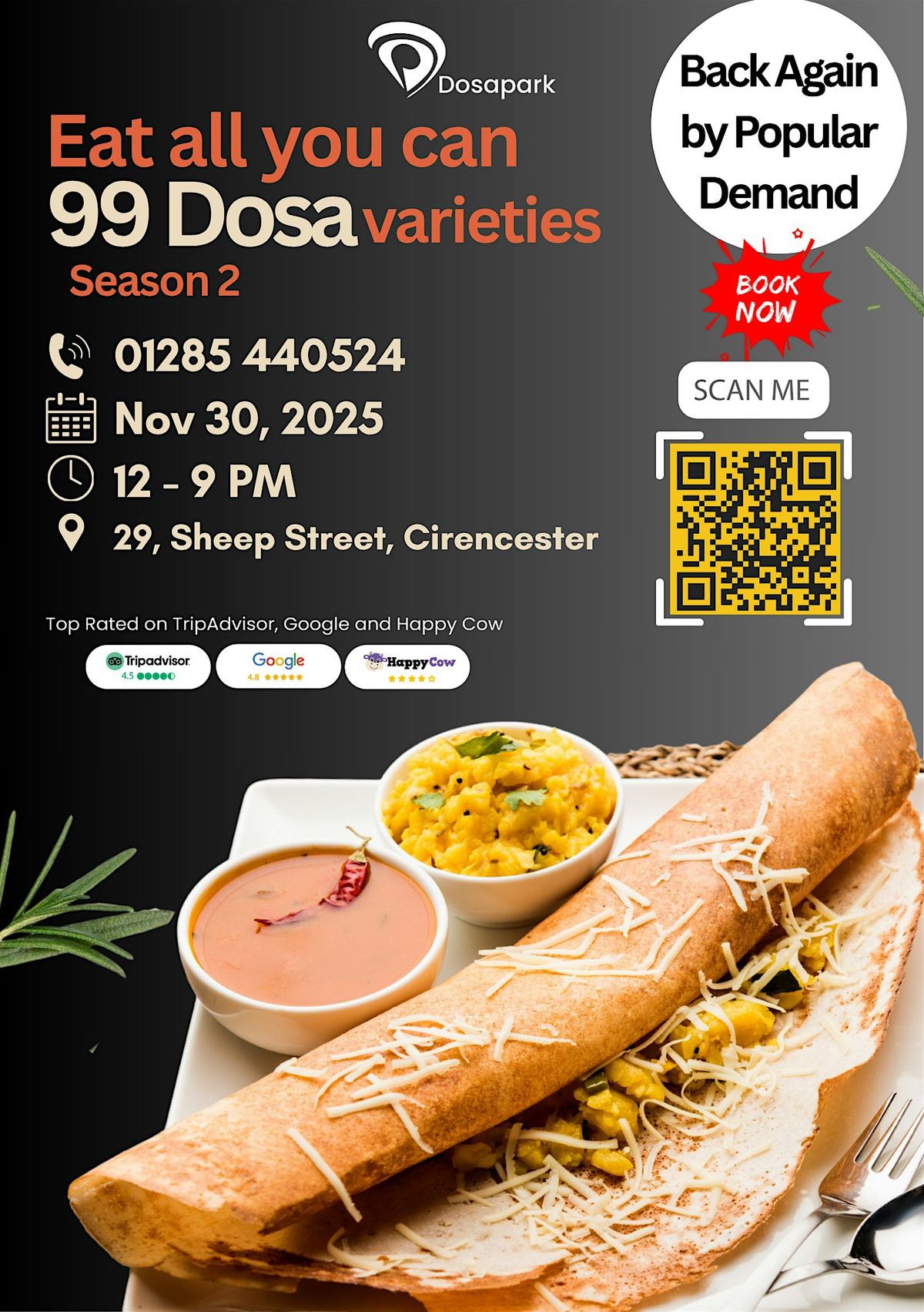 Bottomless Dosa Fest with 99 varieties, 30 November | Event in Cirencester | AllEvents