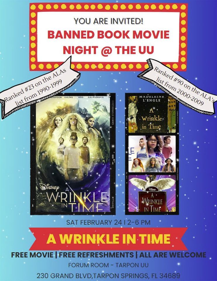 A Wrinkle in Time Banned Book Movie Night the UU, Unitarian Universalist Church of Tarpon
