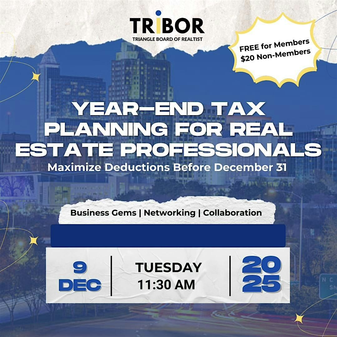 Year-End Tax Planning for Real Estate Professionals &  General Body Meeting, 9 December | Event in Cary