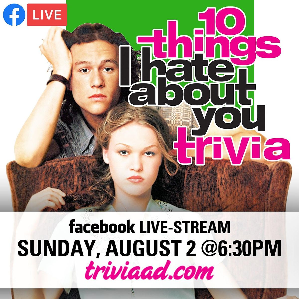 10 Things I Hate About You Streaming 10 Things I Hate About You Trivia Live-Stream, August 2 2020 | Online
