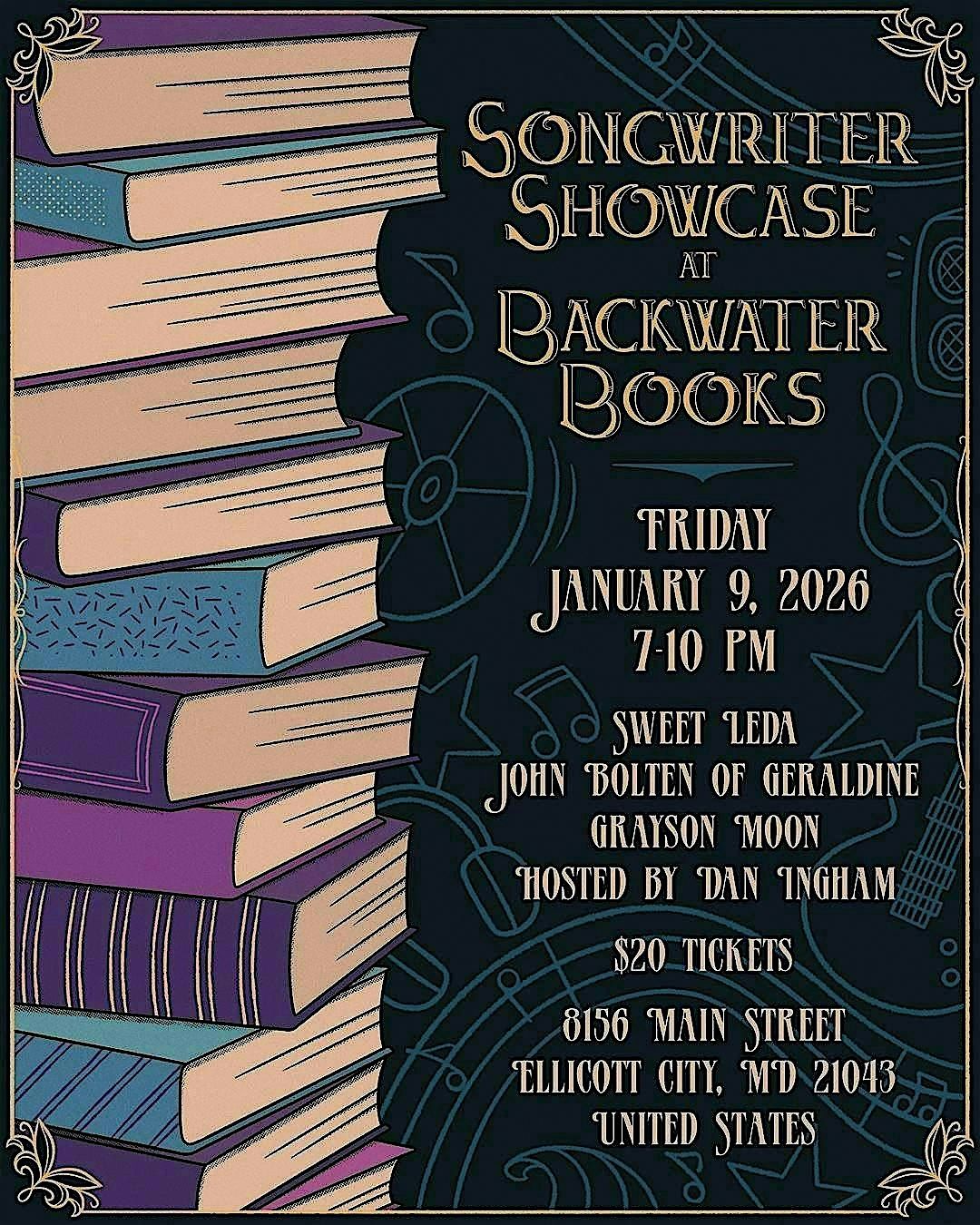 Songwriter Showcase at Backwater Books, 9 January | Event in Ellicott City | AllEvents