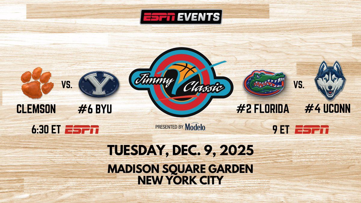 Parking Jimmy V Classic: BYU vs Clemson, UConn vs Florida, 9 December | Event in New York | AllEvents