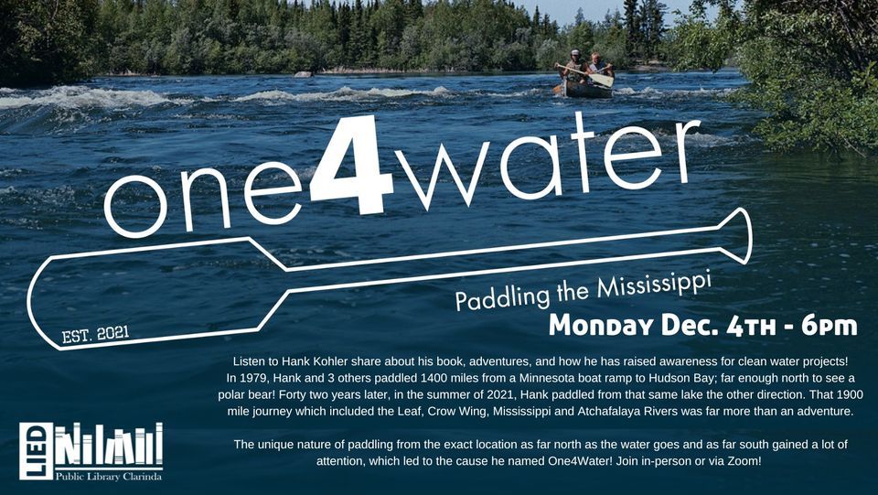 Hank Kohler One4Water, Clarinda Lied Public Library, December 4