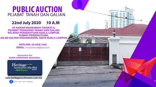 Public Auction Pejabat Tanah Kl 22 July 2020 At Heritage Auctioneers Sdn Bhd Shah Alam