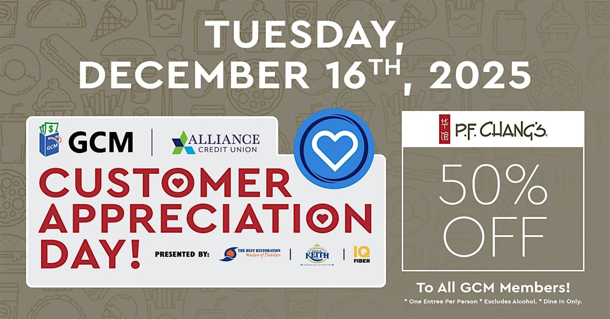P.F. Chang's Customer Appreciation Day! 50% Off To All GCM Members!, 16 December | Event in Gainesville | AllEvents
