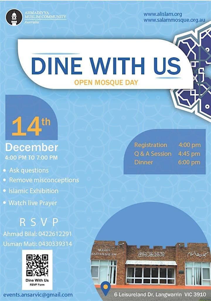 DINE WITH US - OPEN MOSQUE & Q/A SESSION - MASJID BAIT US SALAM, 14 December | Event in Melbourne | AllEvents