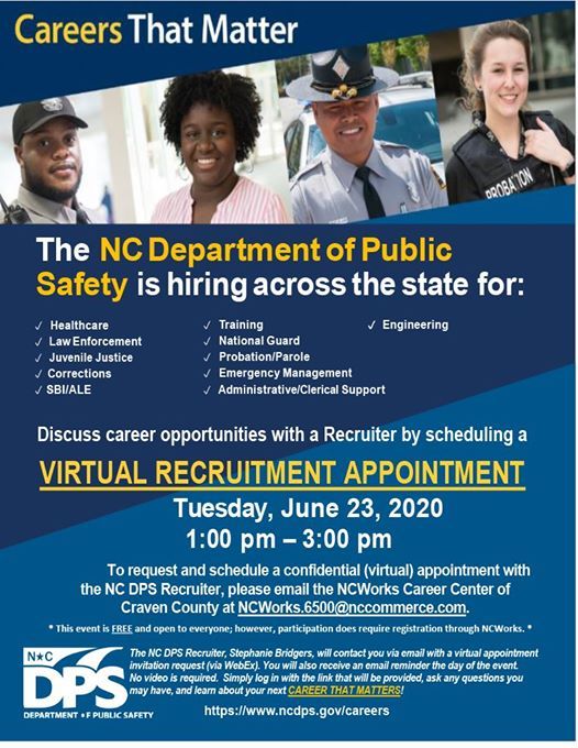 NC Department of Public Safety Hiring Event, June 23 2020 Online
