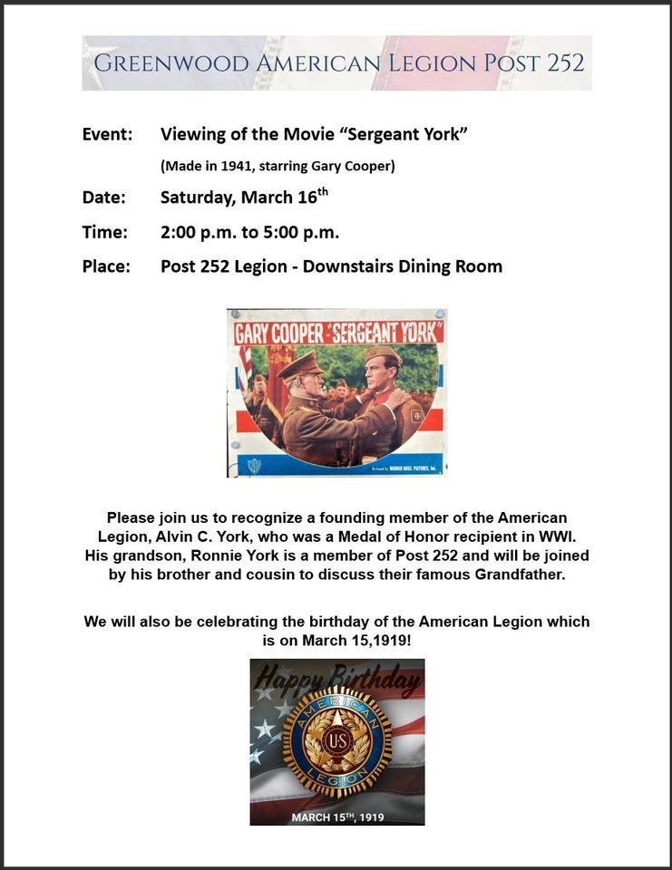 Sgt. York History Event, American Legion Post 252 Greenwood, Indiana