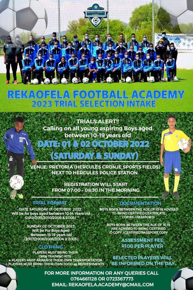 REKAOFELA FOOTBALL ACADEMY TRIALS, Pretoria Gardens, Pretoria, 1