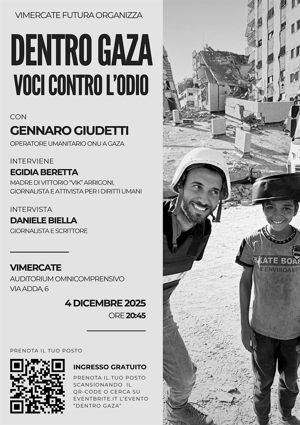 DENTRO GAZA - Voci contro l'odio, 4 December | Event in Vimercate | AllEvents