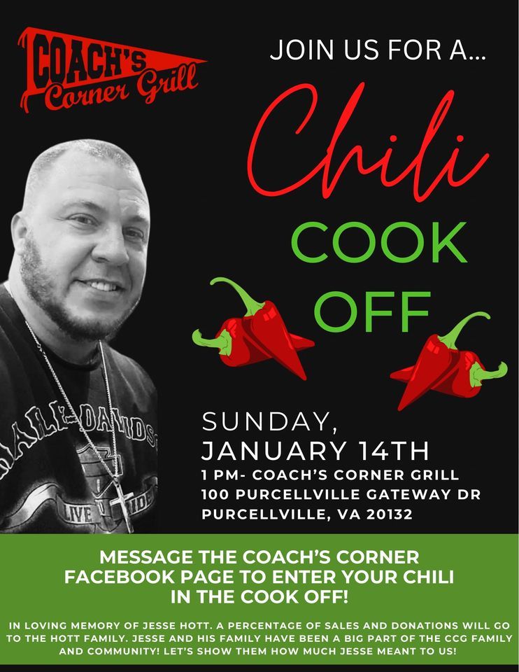 CHILI COOK OFF FUNDRAISER FOR THE HOTT FAMILY, Coach's Corner