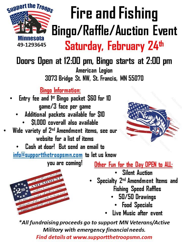 Fire and Fish Bingo/Raffle/Auction Event, St. Francis American Legion