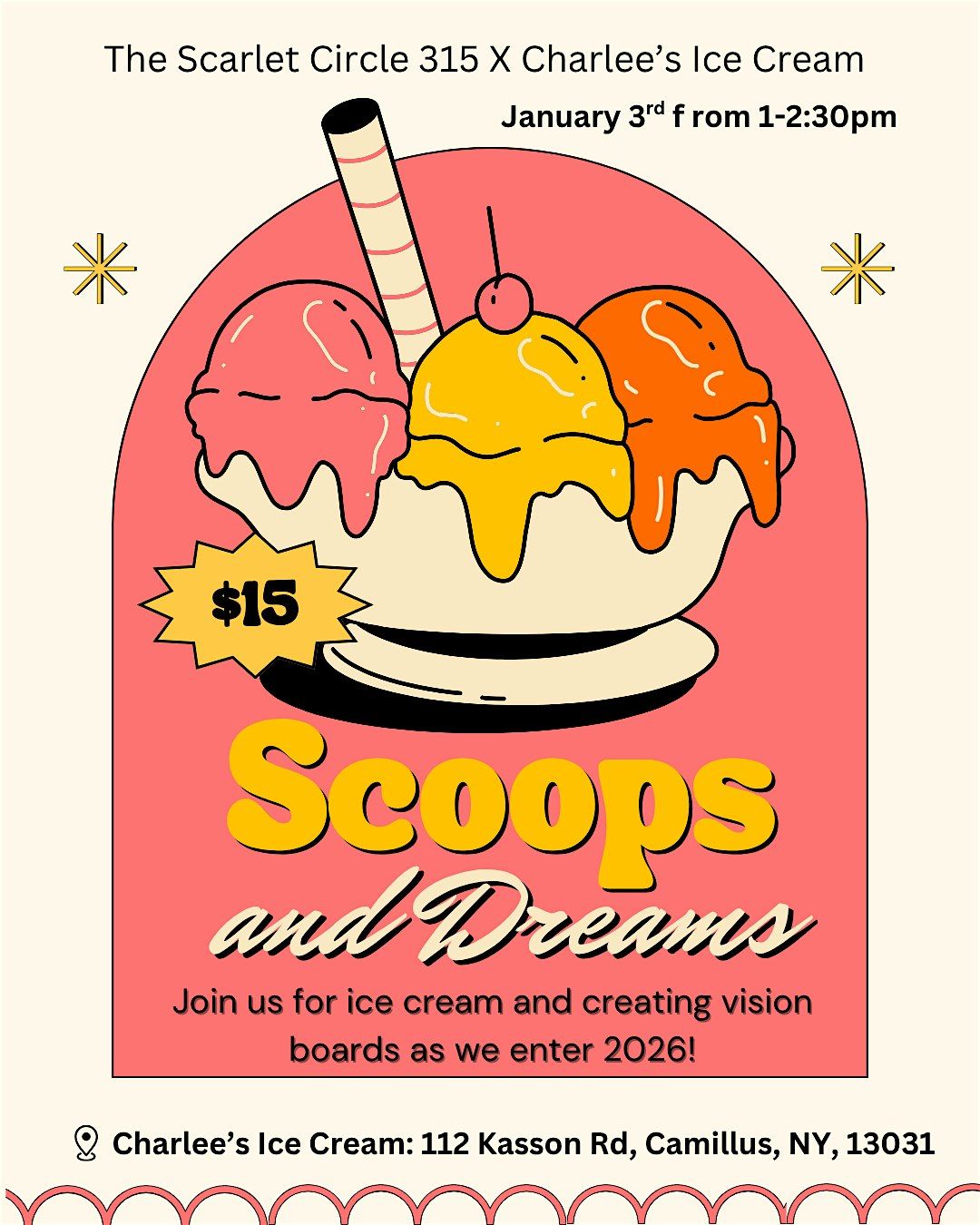The Scarlet Circle 315 X Charlees Ice Cream's Scoops and Dreams, 3 January | Event in Camillus | AllEvents