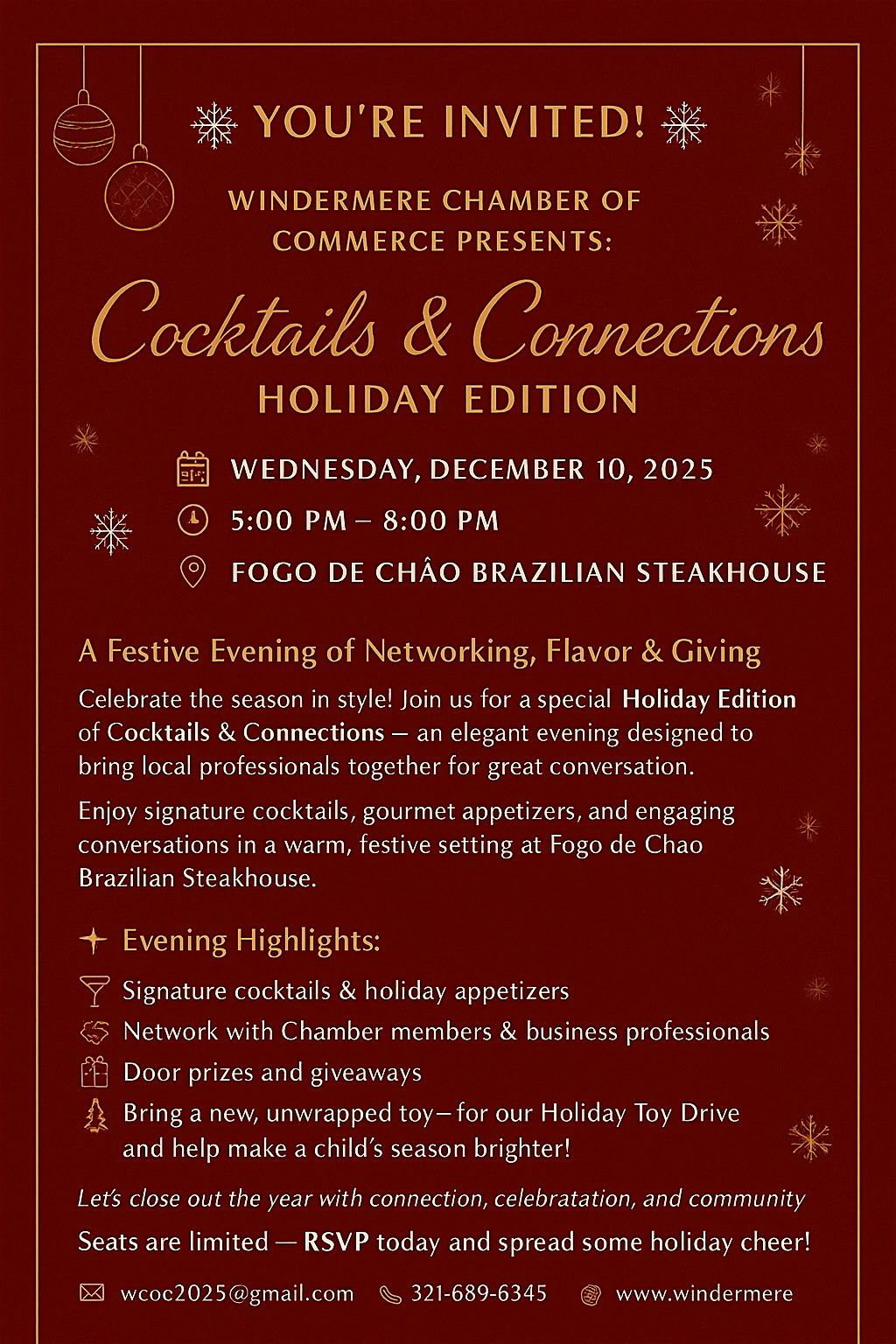 Windermere Coctails & Connection, 10 December | Event in Orlando | AllEvents