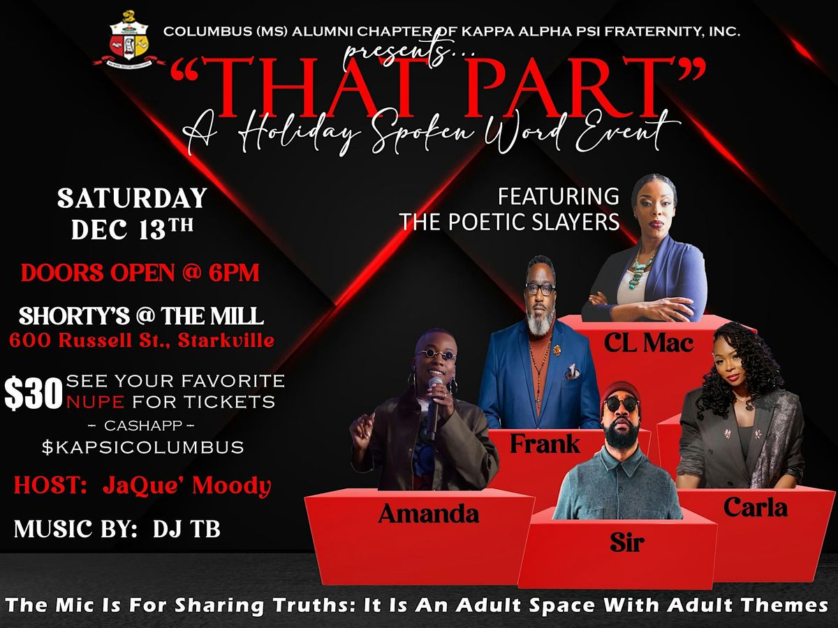 ‘THAT PART’ Spoken Word Event, 13 December | Event in Starkville | AllEvents