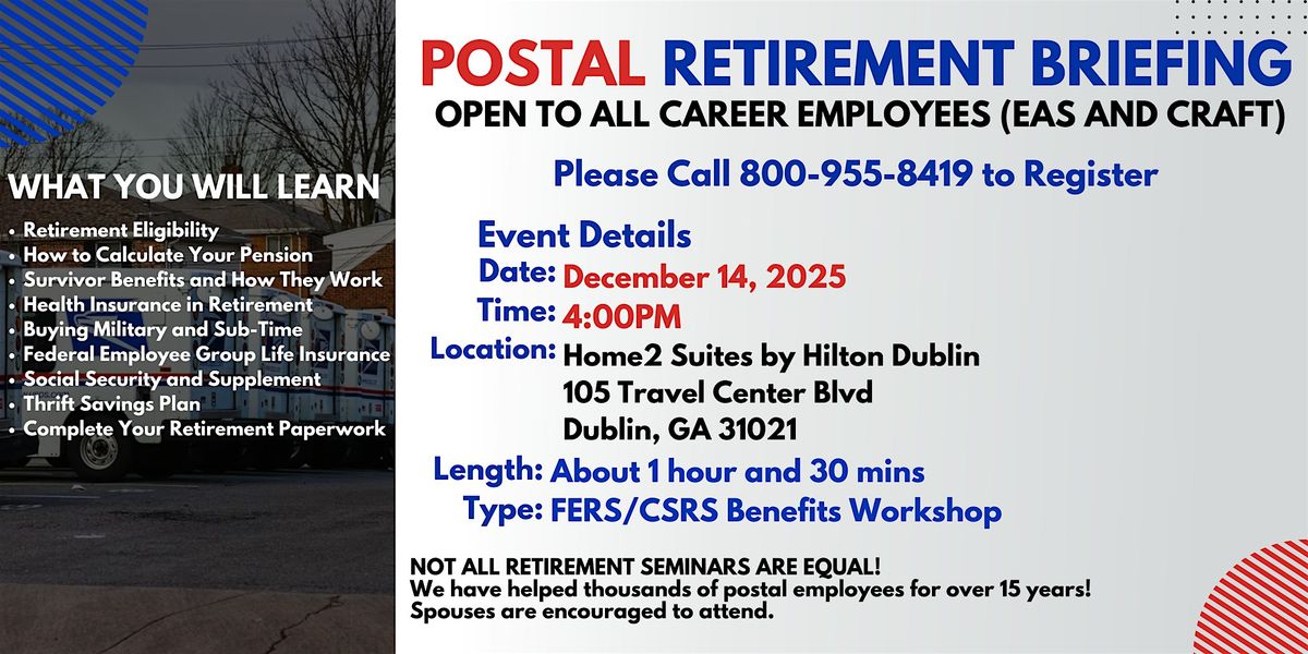 FERS Benefits Seminar Dublin - 12/14/25(4PM), 14 December | Event in Dublin | AllEvents